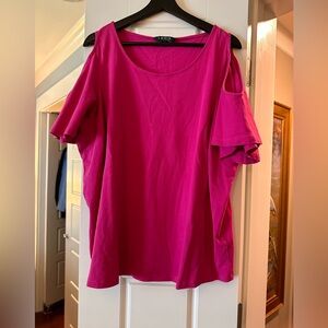 Dark Pink Ralph Lauren tee with peek-a-boo short sleeves